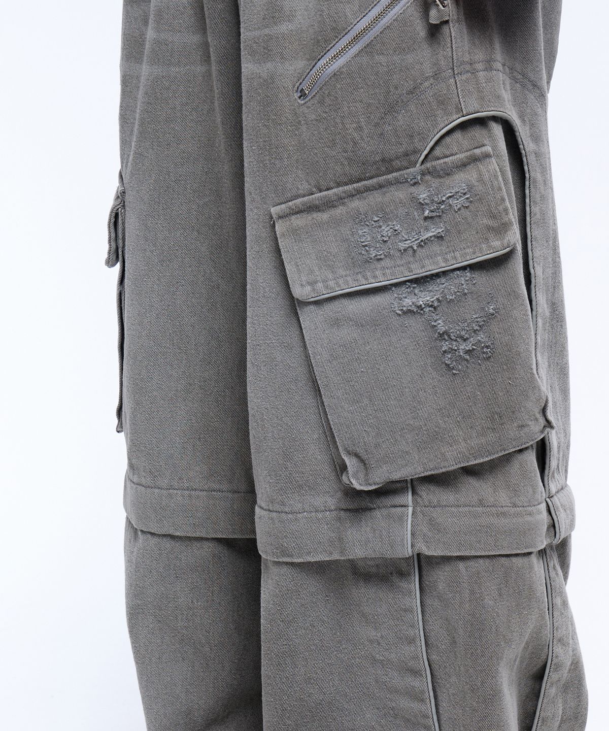 알에스에스씨(RSSC) CONVERTIBLE DESTROYED CARGO DENIM PANTS - GRAY