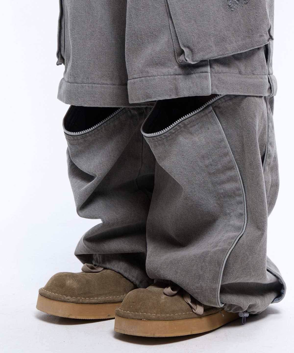 알에스에스씨(RSSC) CONVERTIBLE DESTROYED CARGO DENIM PANTS - GRAY