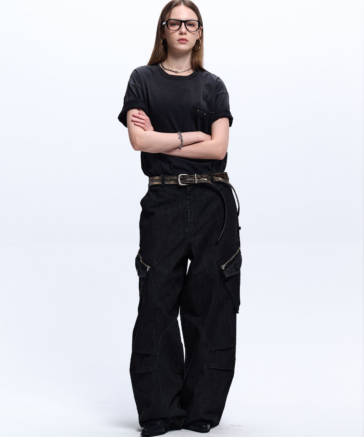 알에스에스씨(RSSC) STRIPE MIXED CARGO DENIM PANTS - BLACK