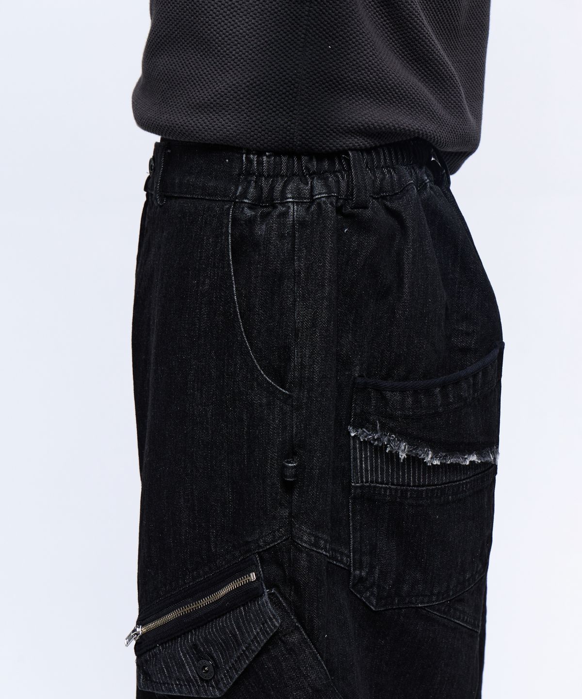 알에스에스씨(RSSC) STRIPE MIXED CARGO DENIM PANTS - BLACK