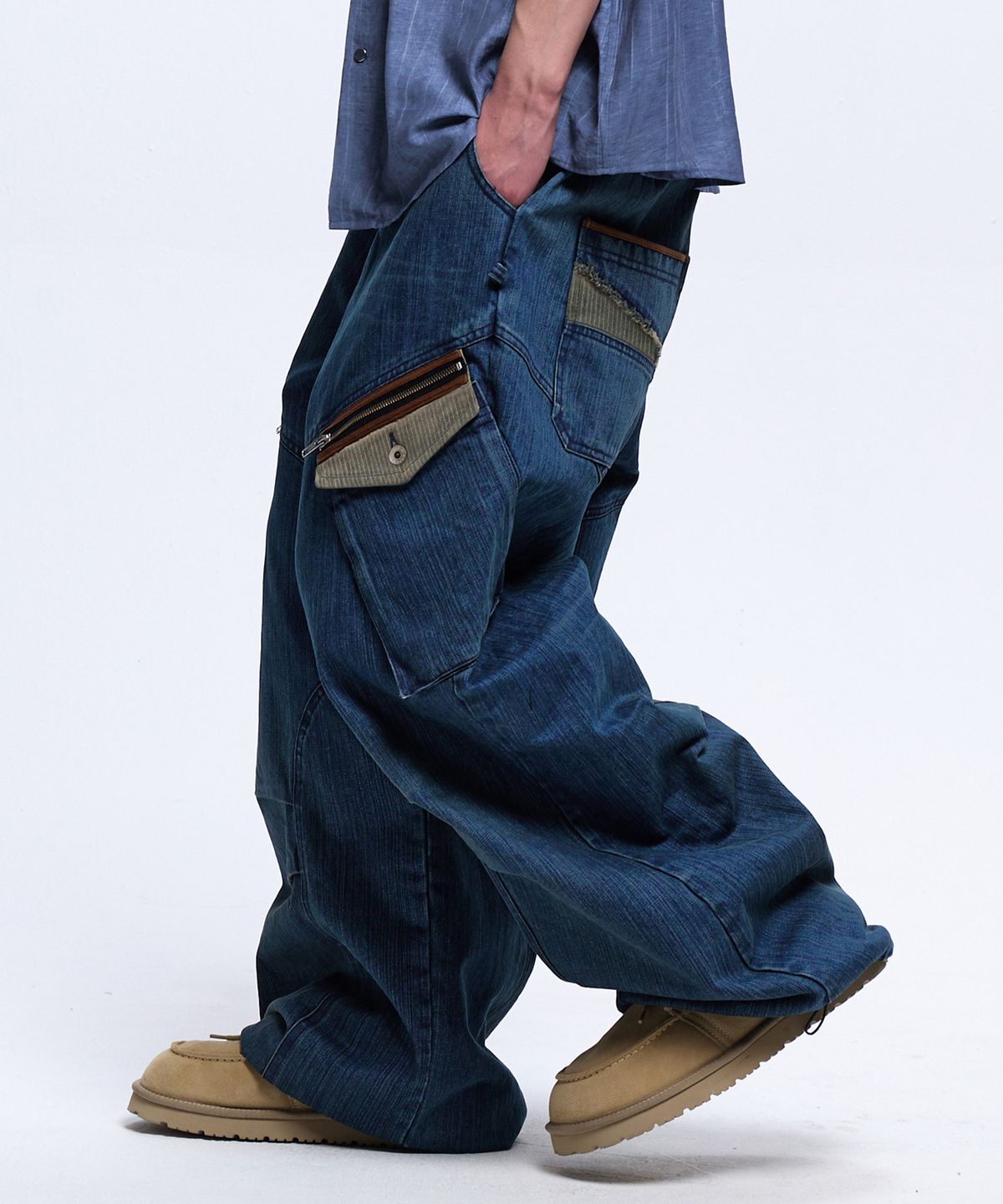 알에스에스씨(RSSC) STRIPE MIXED CARGO DENIM PANTS - DENIM