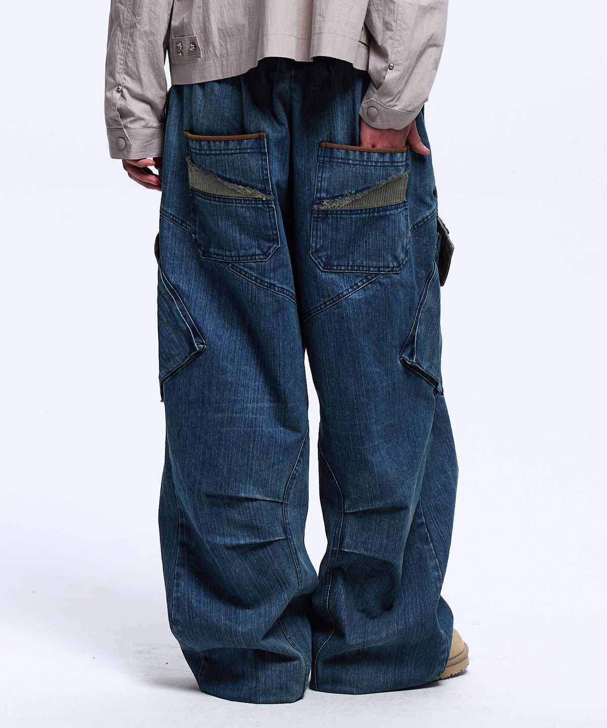알에스에스씨(RSSC) STRIPE MIXED CARGO DENIM PANTS - DENIM