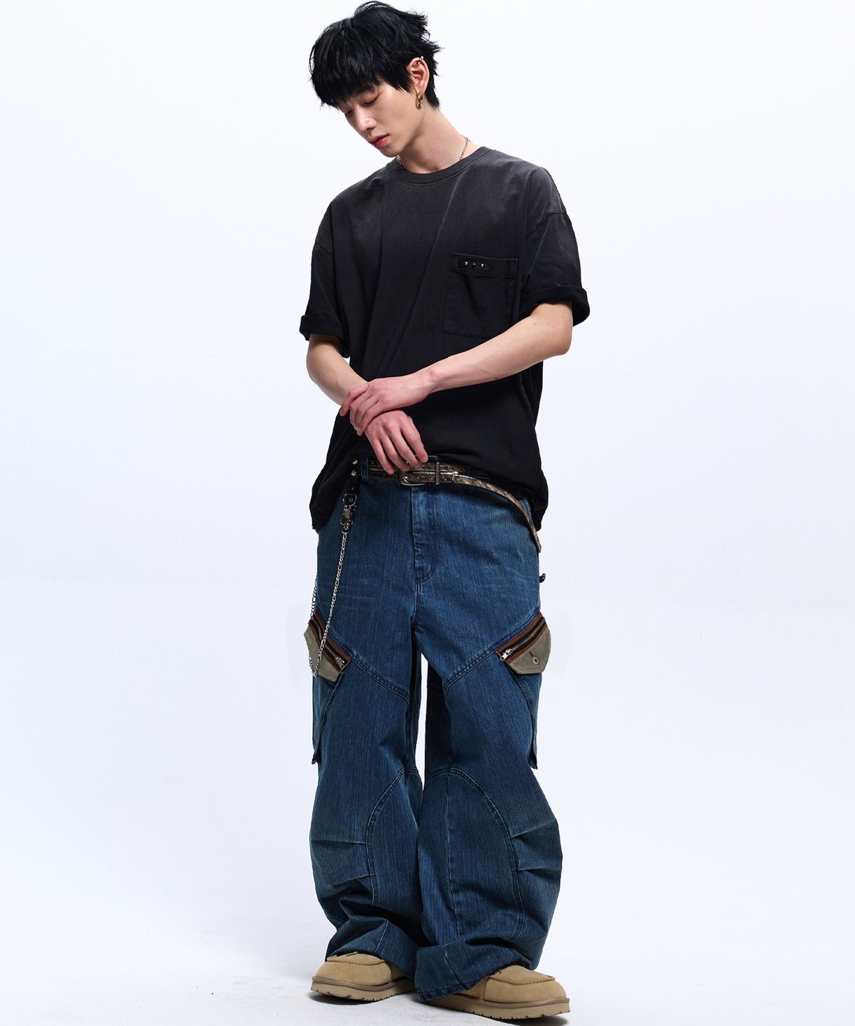 알에스에스씨(RSSC) STRIPE MIXED CARGO DENIM PANTS - DENIM