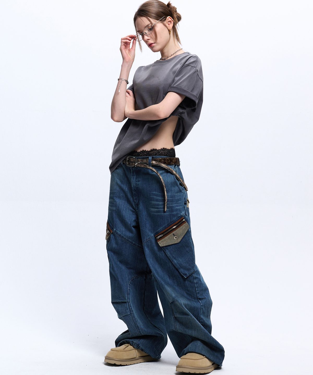 알에스에스씨(RSSC) STRIPE MIXED CARGO DENIM PANTS - DENIM