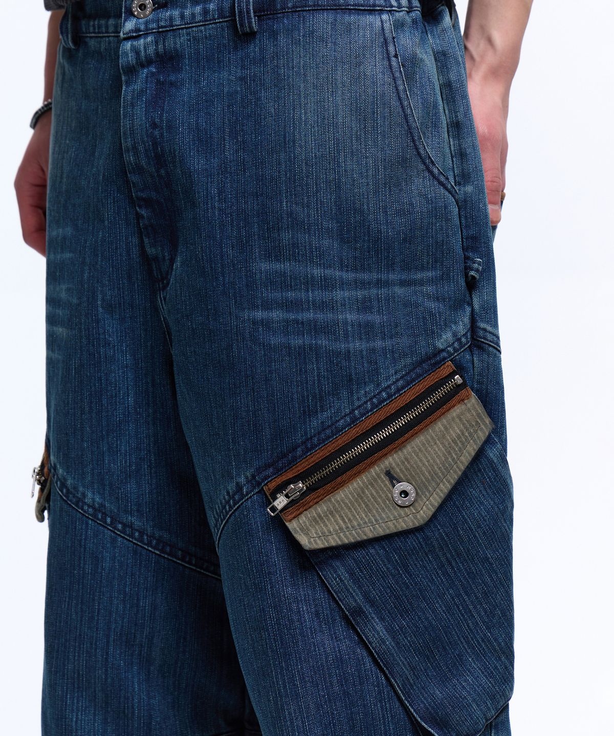 알에스에스씨(RSSC) STRIPE MIXED CARGO DENIM PANTS - DENIM