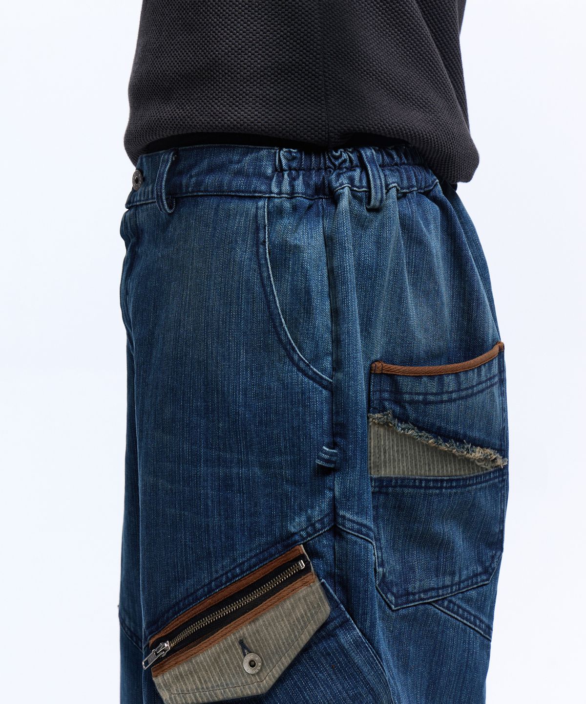 알에스에스씨(RSSC) STRIPE MIXED CARGO DENIM PANTS - DENIM