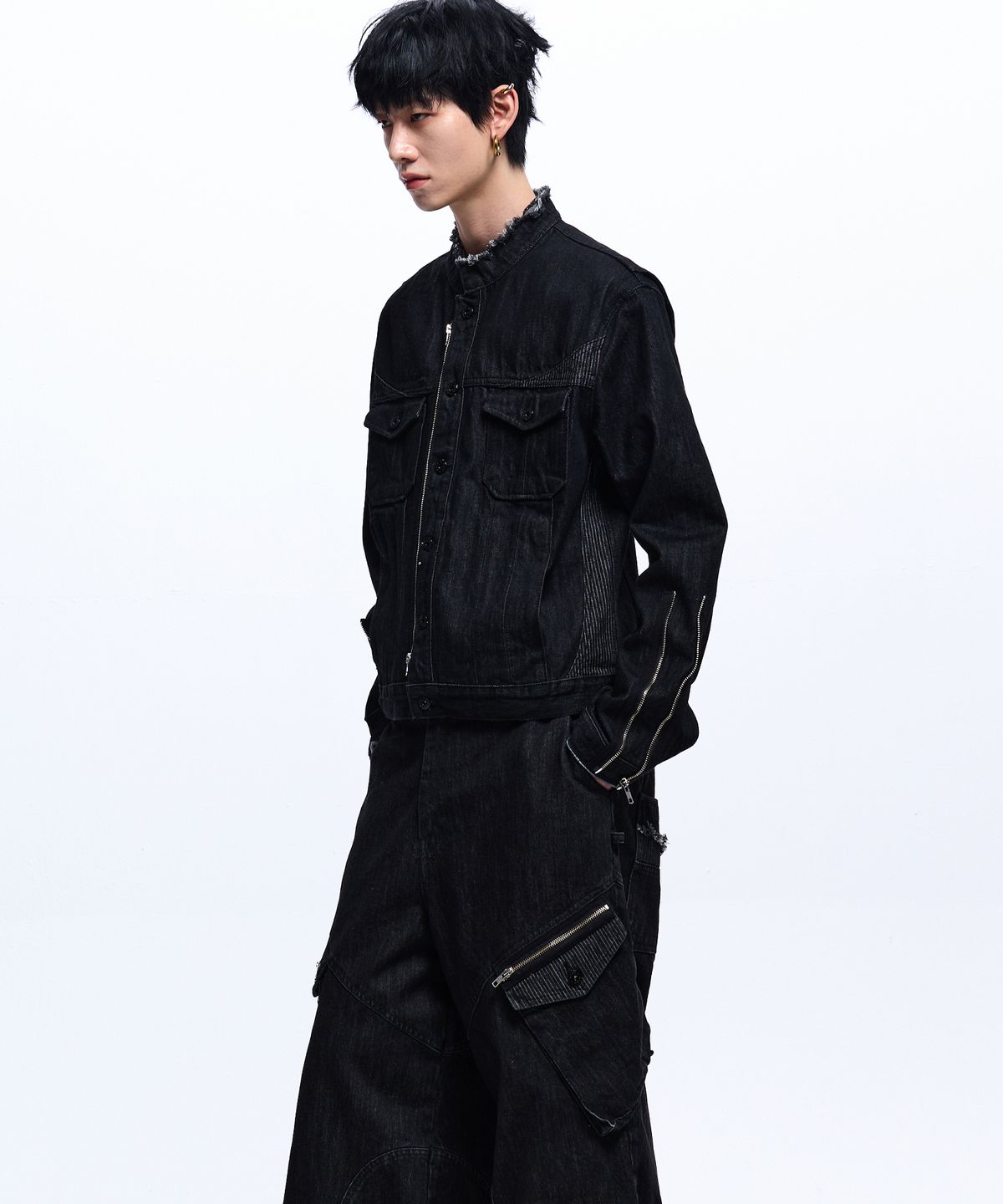 알에스에스씨(RSSC) STRIPE MIXED DENIM TRUCKER JACKET - BLACK