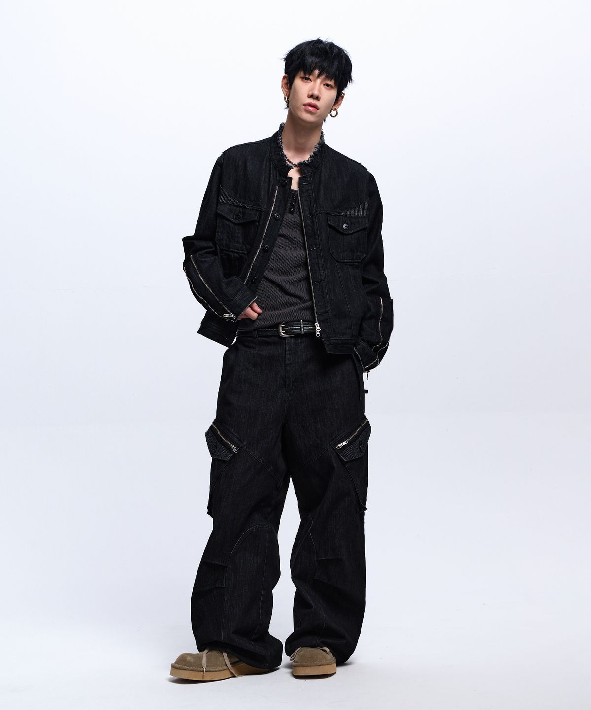 알에스에스씨(RSSC) STRIPE MIXED DENIM TRUCKER JACKET - BLACK