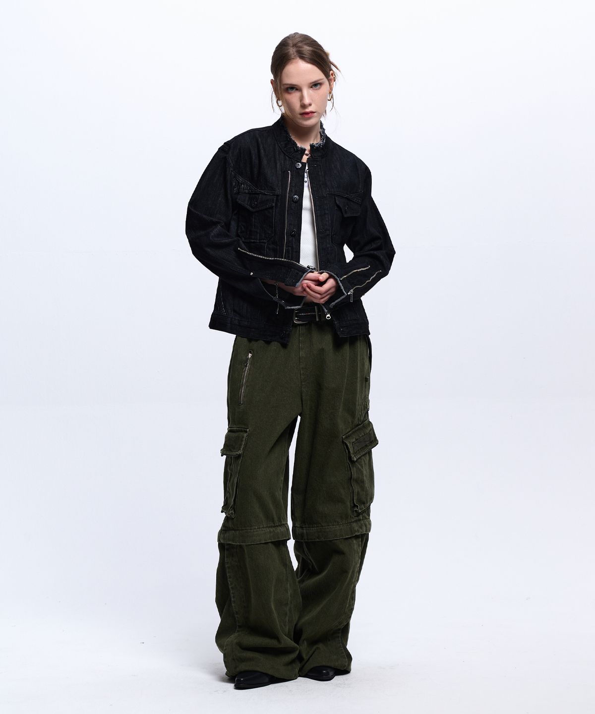 알에스에스씨(RSSC) STRIPE MIXED DENIM TRUCKER JACKET - BLACK