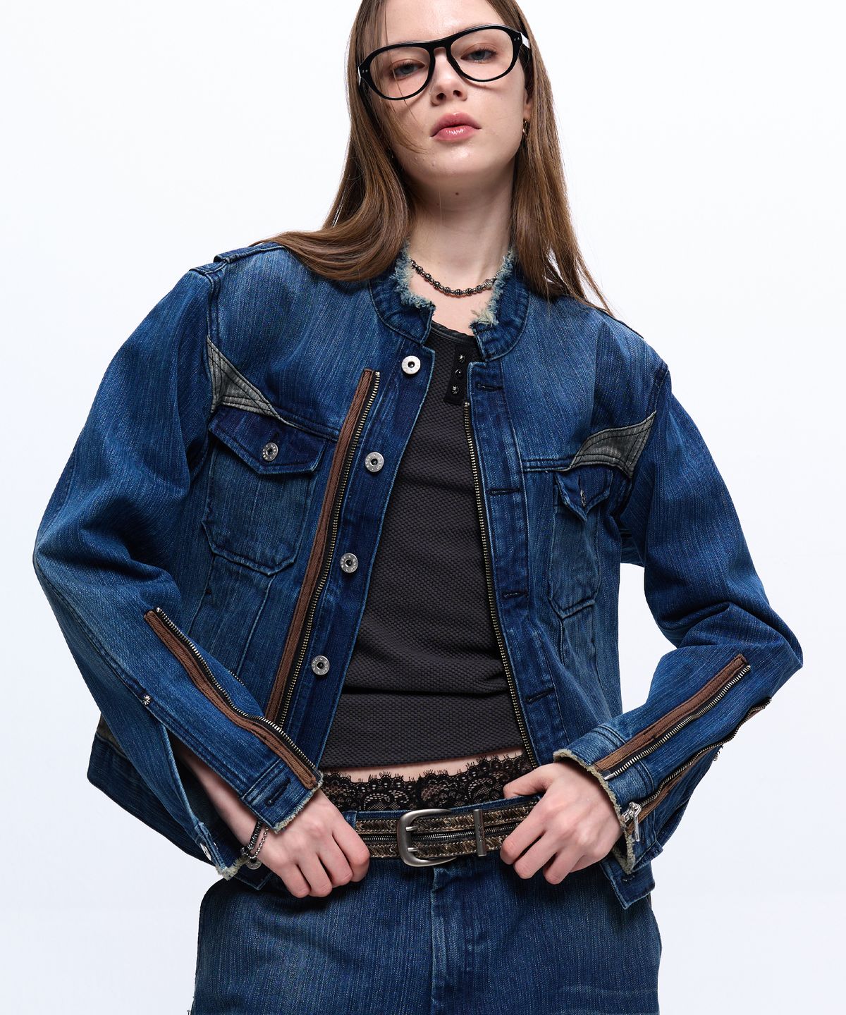알에스에스씨(RSSC) STRIPE MIXED DENIM TRUCKER JACKET - DENIM