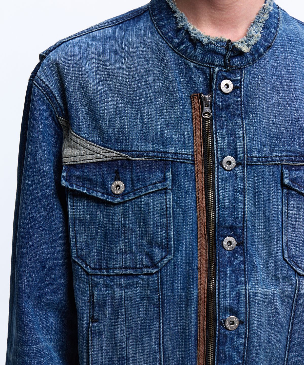 알에스에스씨(RSSC) STRIPE MIXED DENIM TRUCKER JACKET - DENIM