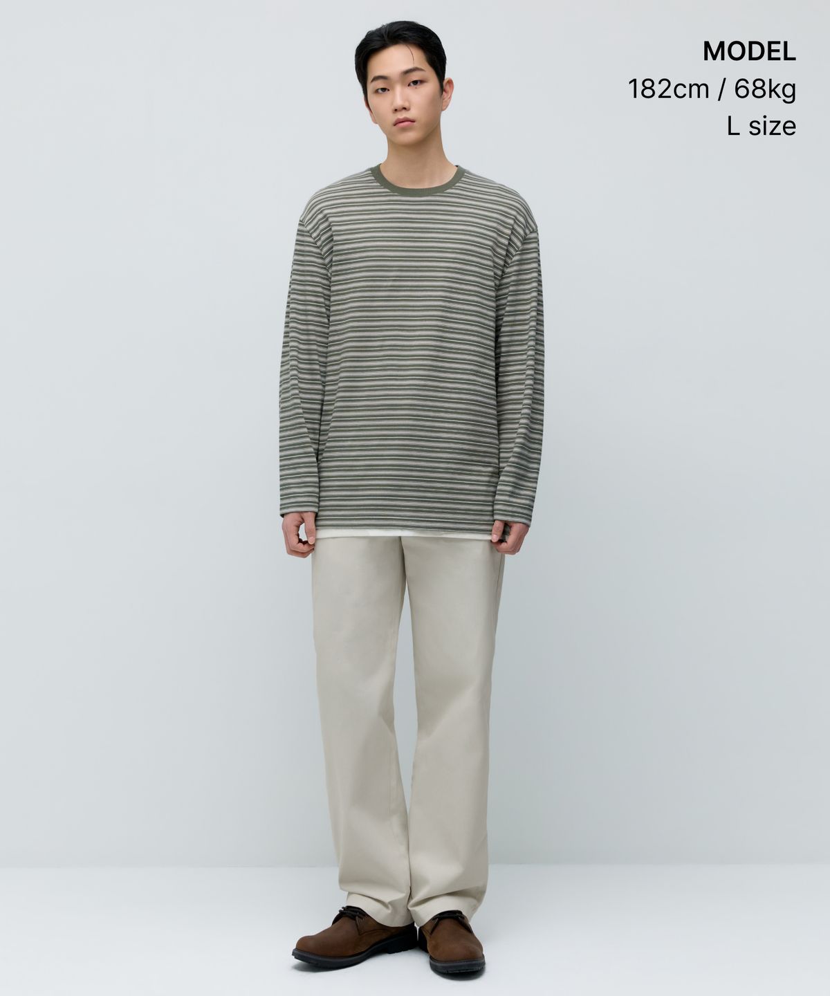 무신사 스탠다드(MUSINSA STANDARD) 멀티 스트라이프 릴렉스드 긴소매 티셔츠 5 [올리브]