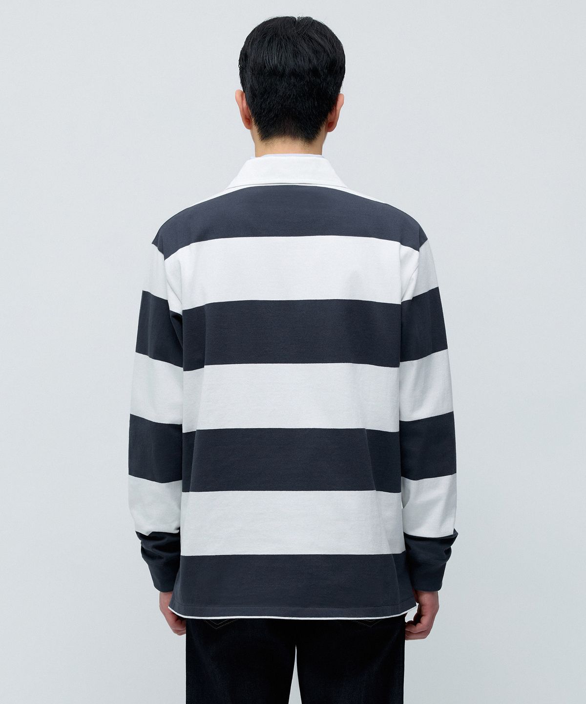 무신사 스탠다드(MUSINSA STANDARD) 릴렉스드 스트라이프 럭비 셔츠 [네이비/아이보리]