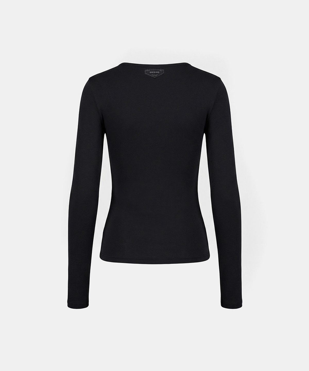 배드블러드(BADBLOOD) BS Cotton Jersey Fitted Henley Neck Long Sleeve T-Shirt - Black