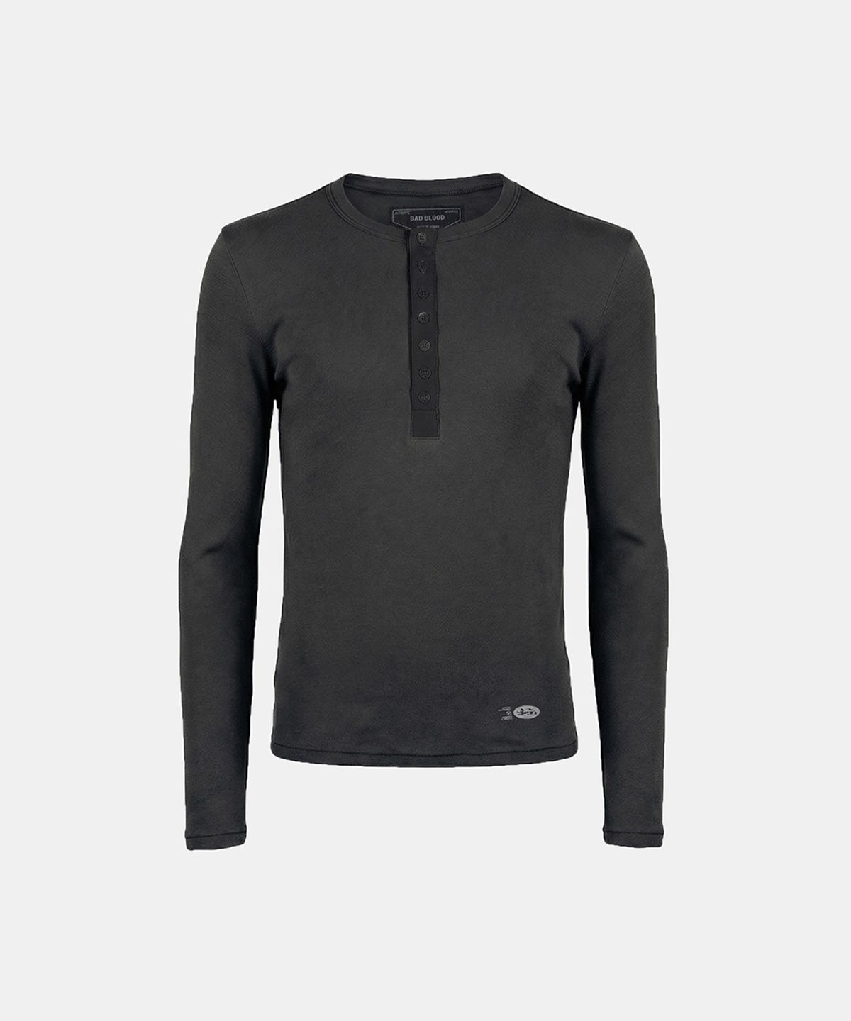 배드블러드(BADBLOOD) BS Cotton Jersey Fitted Henley Neck Long Sleeve T-Shirt - Charcoal