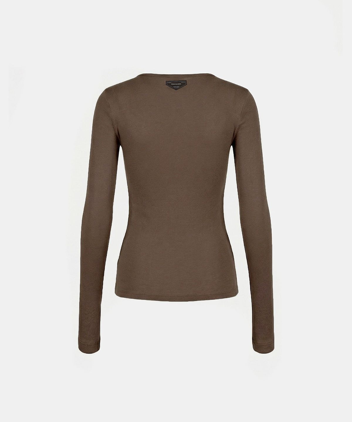 배드블러드(BADBLOOD) BS Cotton Jersey Fitted Henley Neck Long Sleeve T-Shirt - Brown