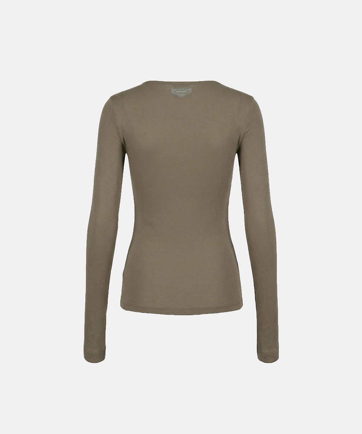 배드블러드(BADBLOOD) BS Cotton Jersey Fitted Henley Neck Long Sleeve T-Shirt - Tobacco