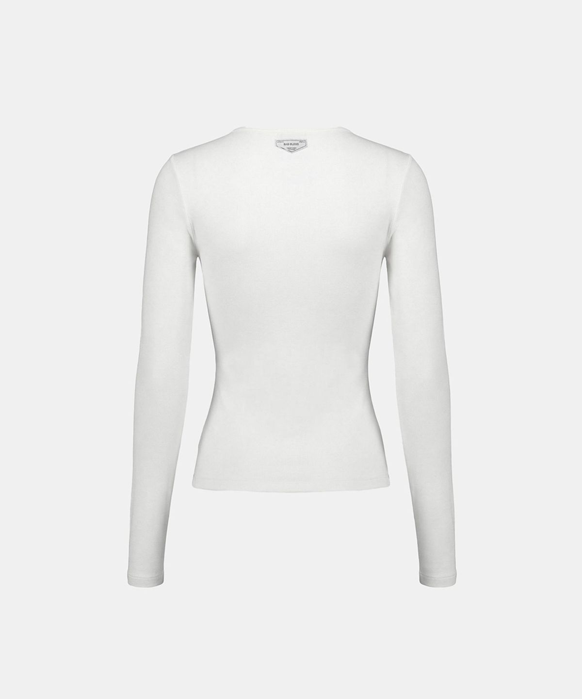 배드블러드(BADBLOOD) BS Cotton Jersey Fitted Henley Neck Long Sleeve T-Shirt - White