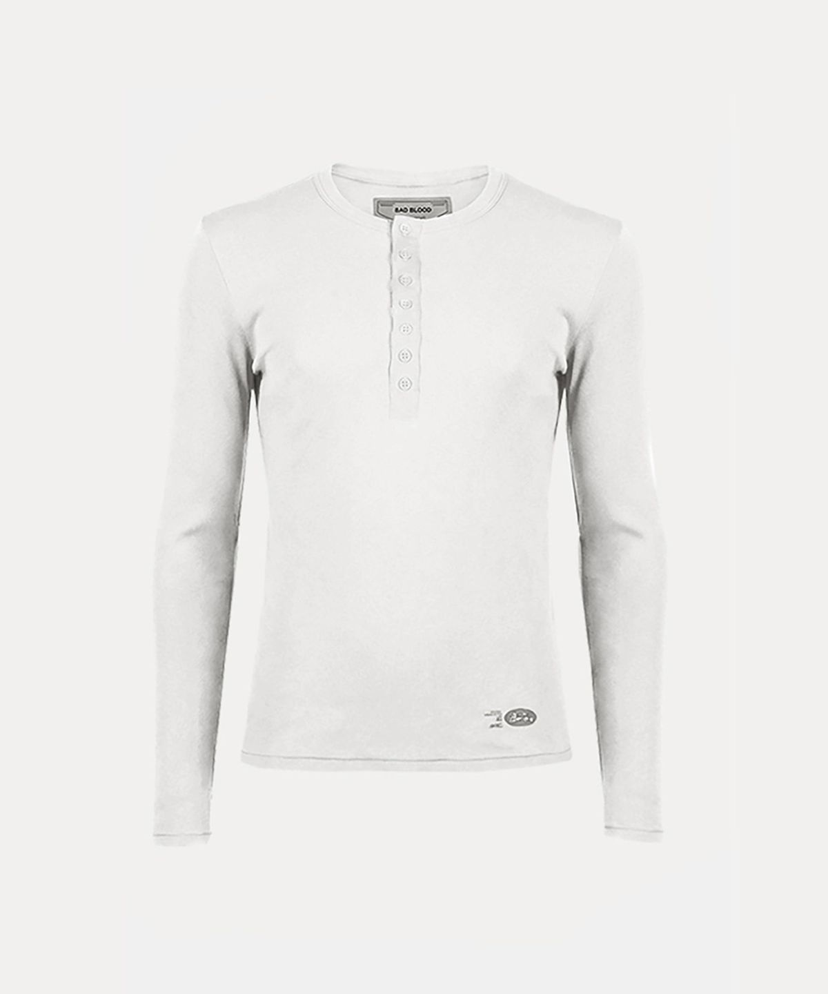 배드블러드(BADBLOOD) BS Cotton Jersey Fitted Henley Neck Long Sleeve T-Shirt - White