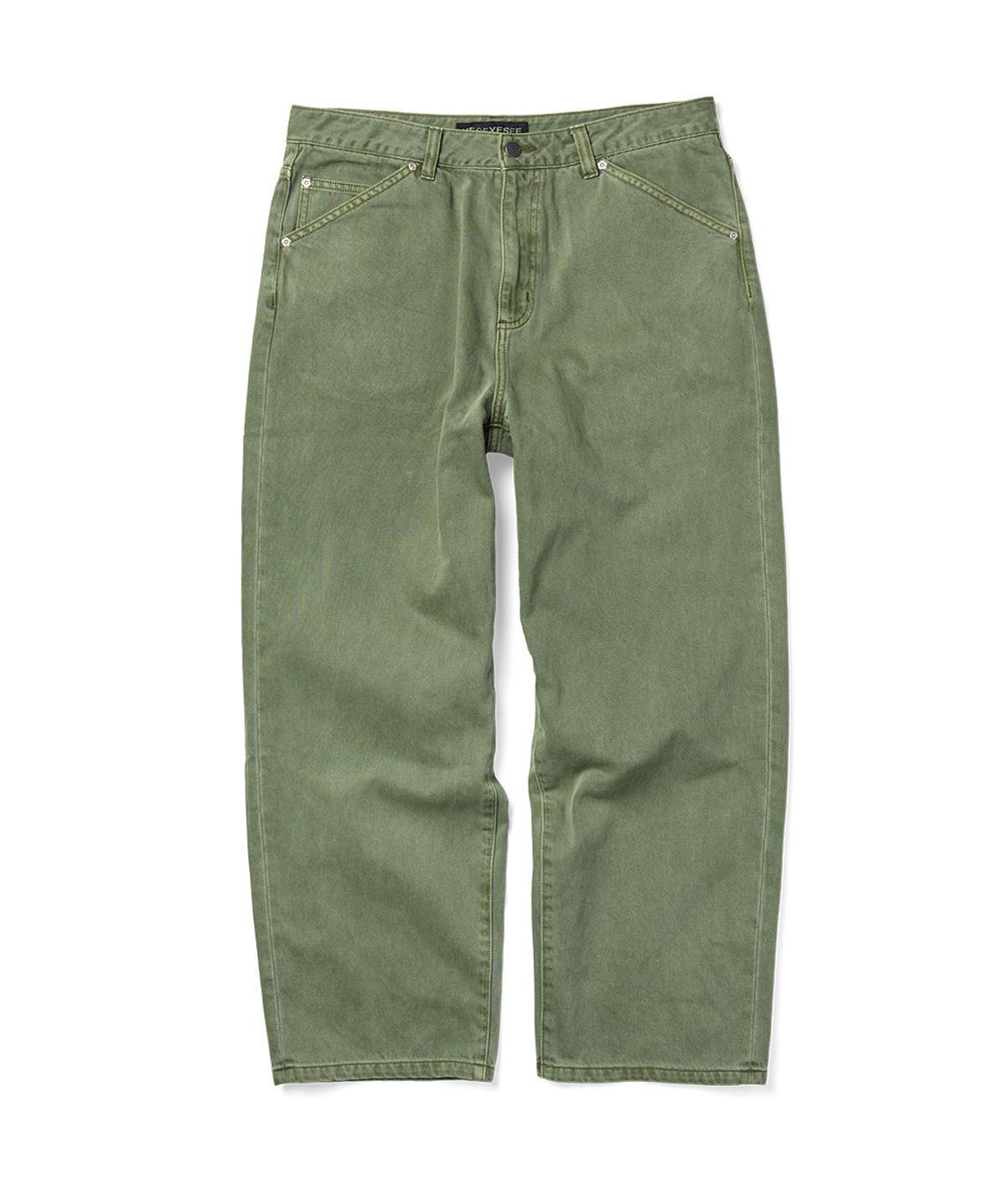 예스아이씨(YESEYESEE) Flower Rivet Denim Pants Khaki Green