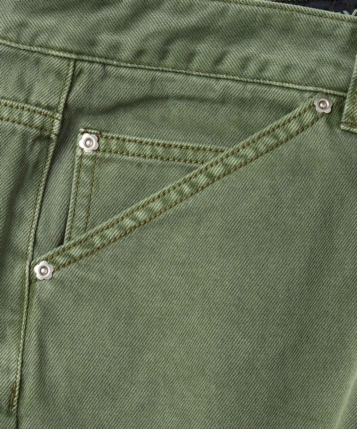 예스아이씨(YESEYESEE) Flower Rivet Denim Pants Khaki Green