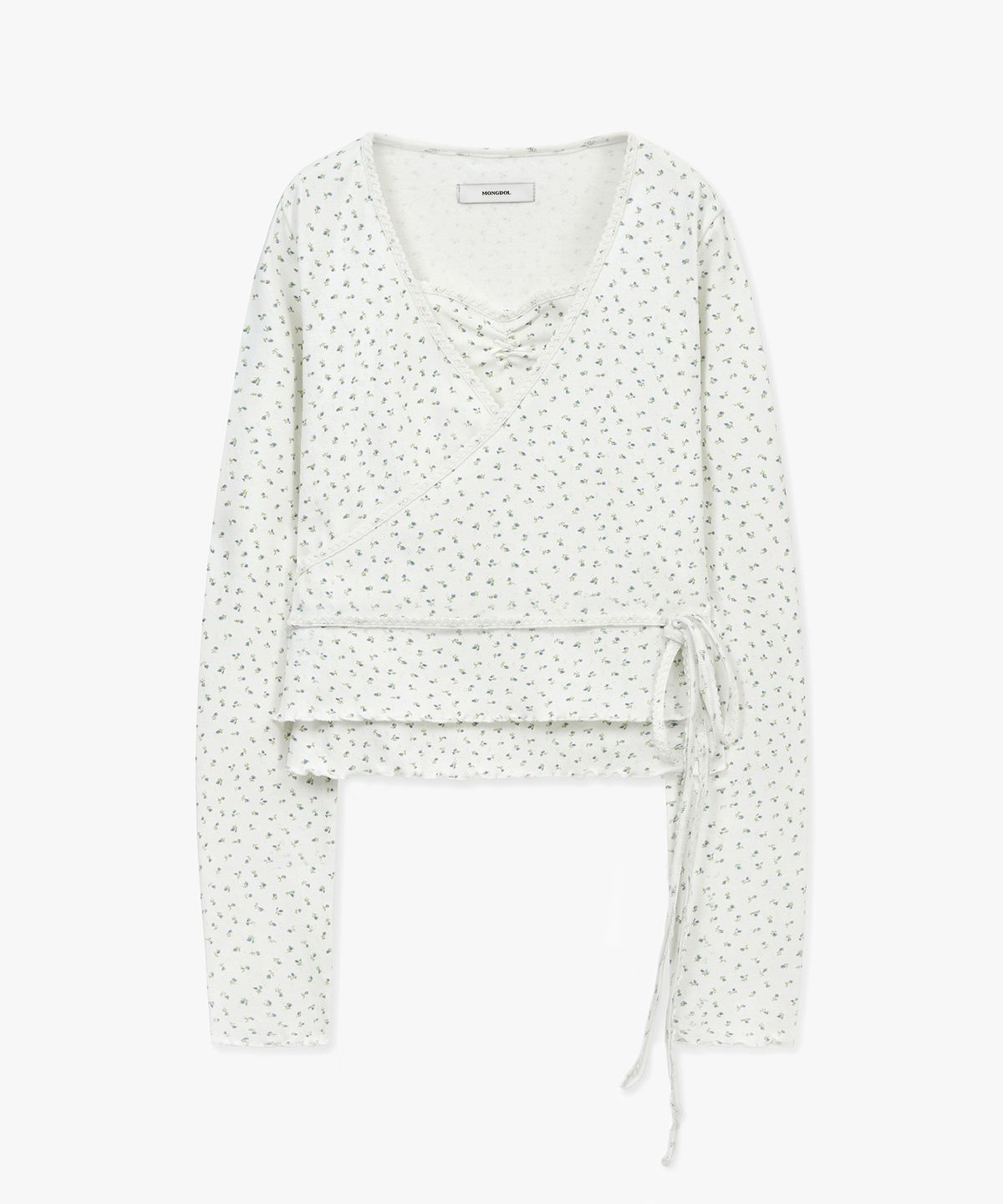 몽돌(MONGDOL) 플라워 아일렛 랩 긴팔 티셔츠 화이트 MDTS086WHITE