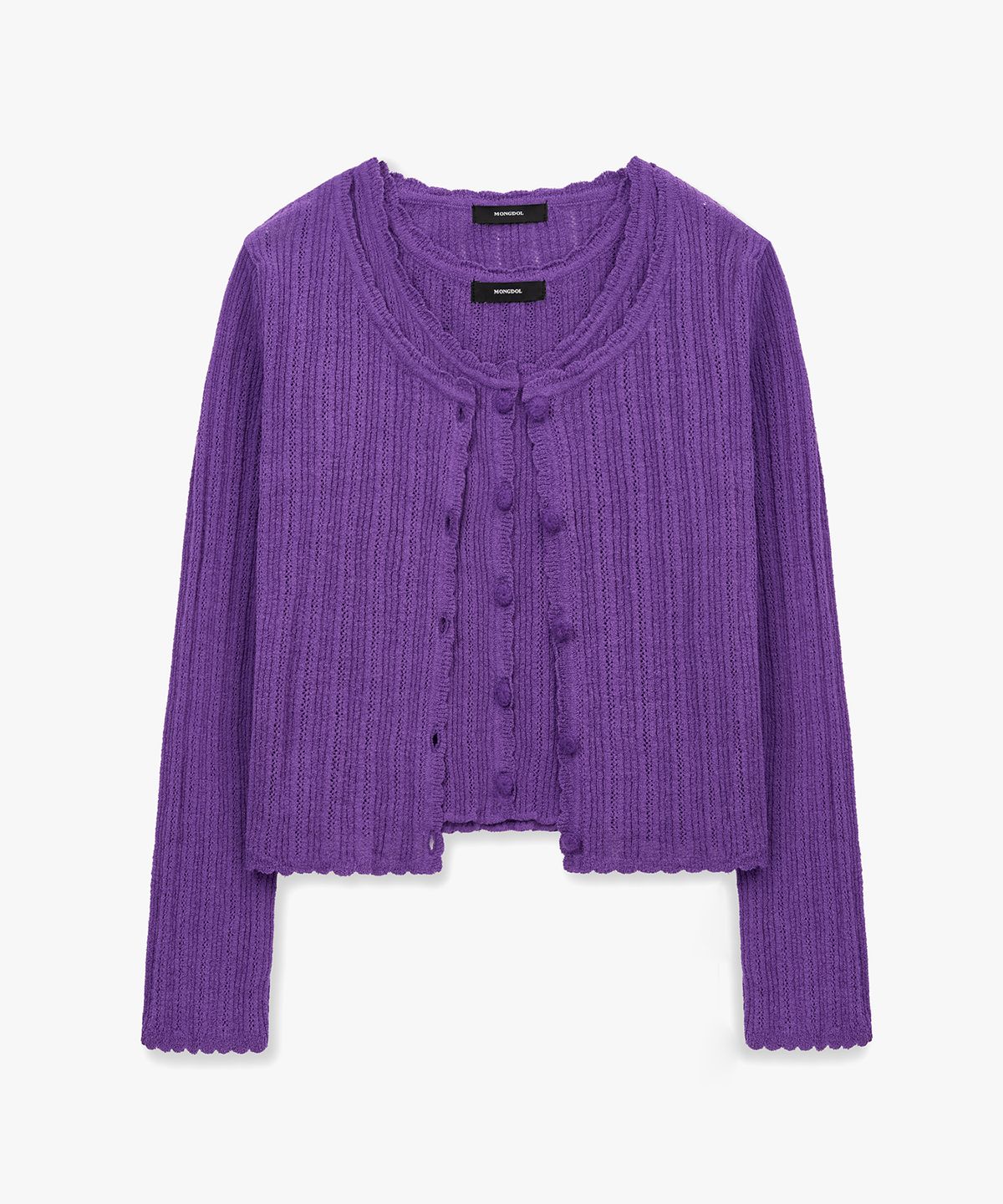 몽돌(MONGDOL) [SET] 펀칭 니트 가디건 & 슬리브리스 바이올렛 MDCD059VIOLET