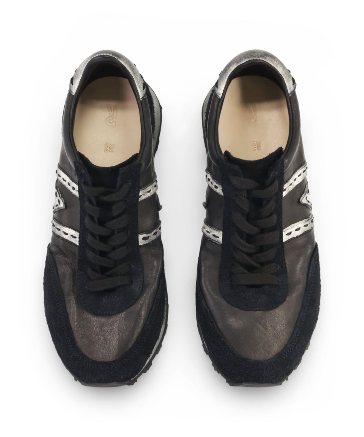 야세(YASE) [Deerskin, Kangaroo leather] WSR-7 Vintage Jogging Sneakers Black