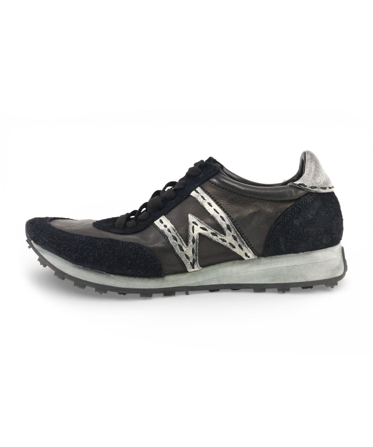 야세(YASE) [Deerskin, Kangaroo leather] WSR-7 Vintage Jogging Sneakers Black