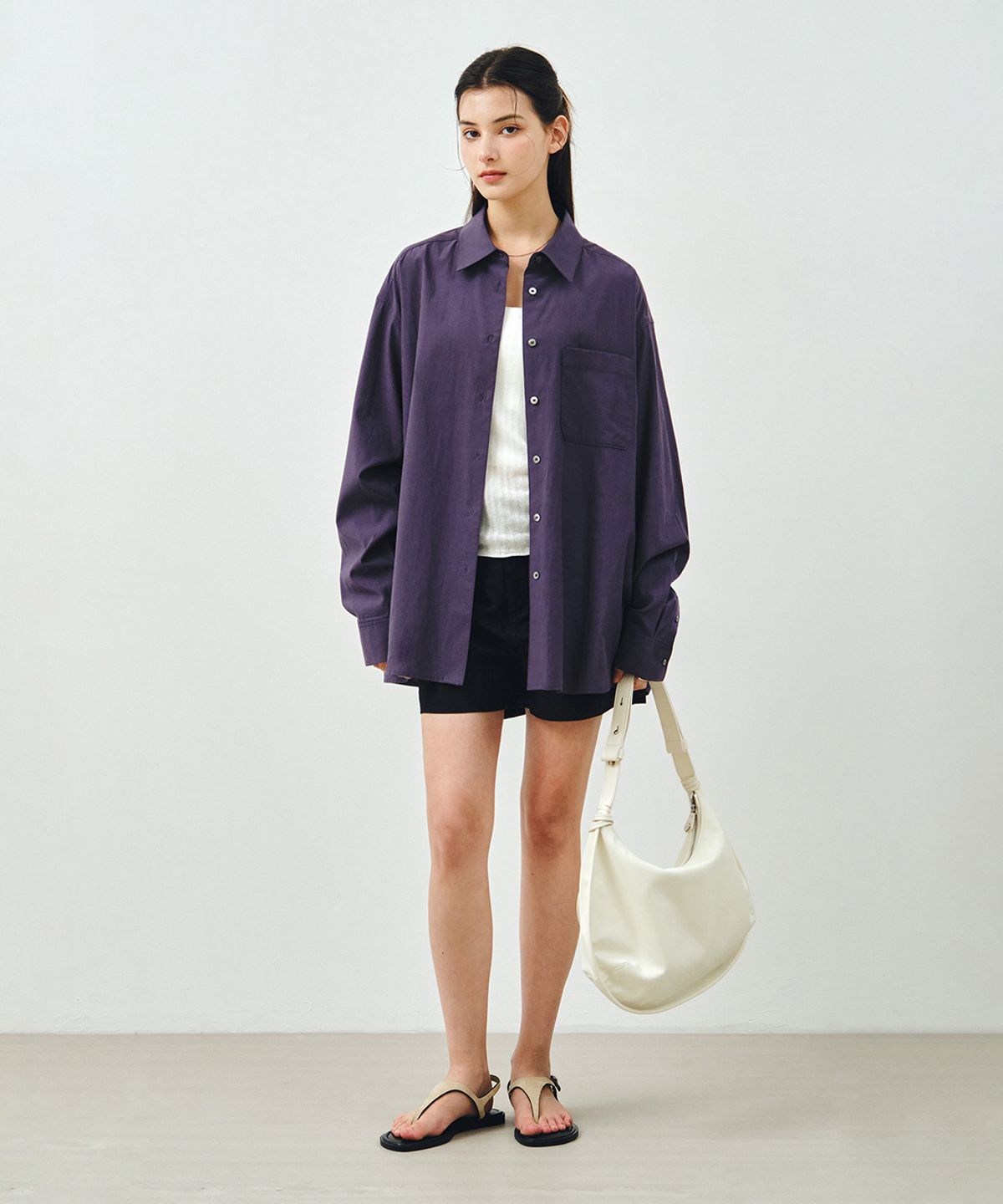 몽돌(MONGDOL) 소프트 터치 오버핏 코튼 셔츠 바이올렛 MDSH027VIOLET