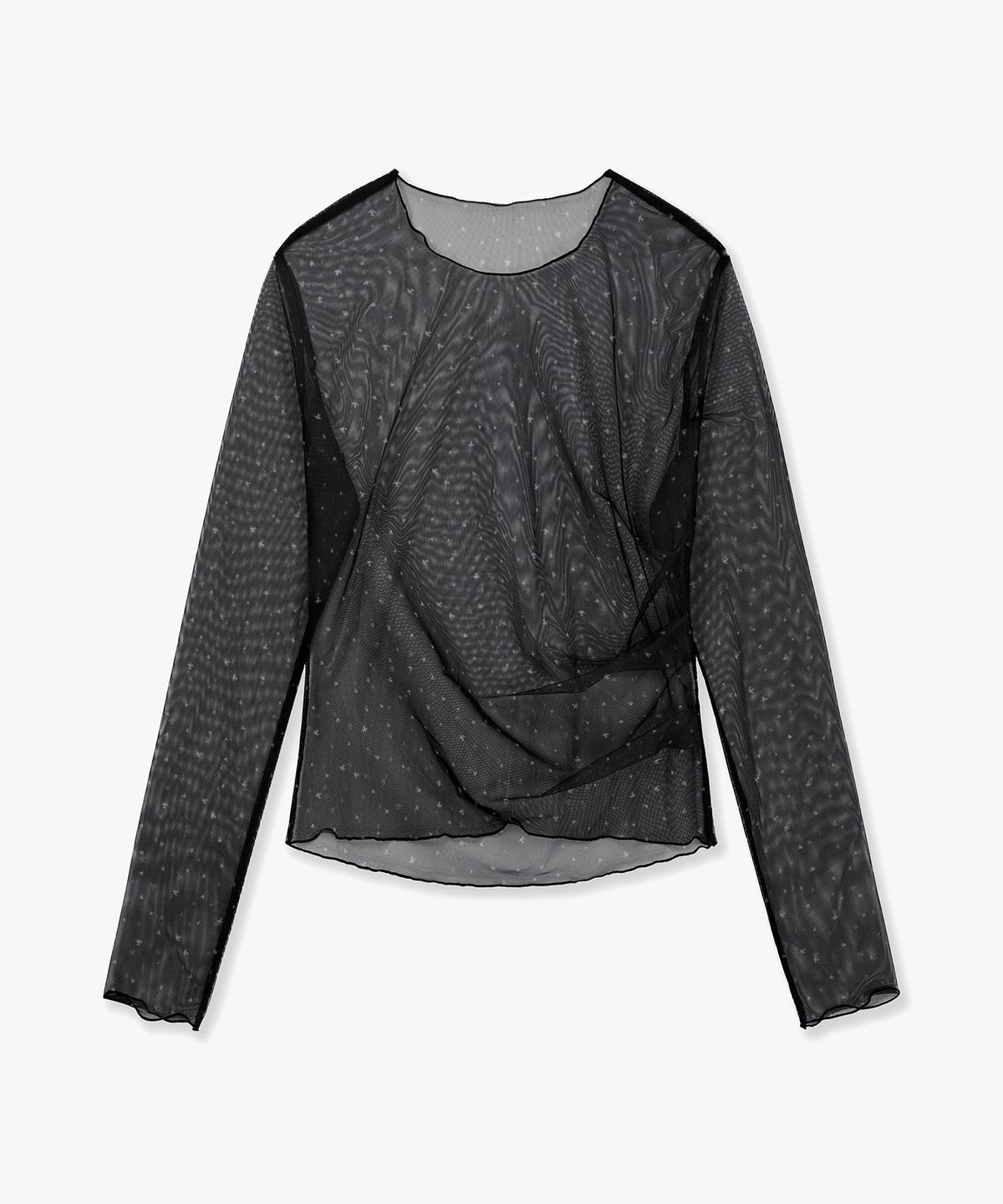 몽돌(MONGDOL) 사이드 셔링 플라워 매쉬 롱 슬리브 블랙 MDTS061FLOWERBLACK