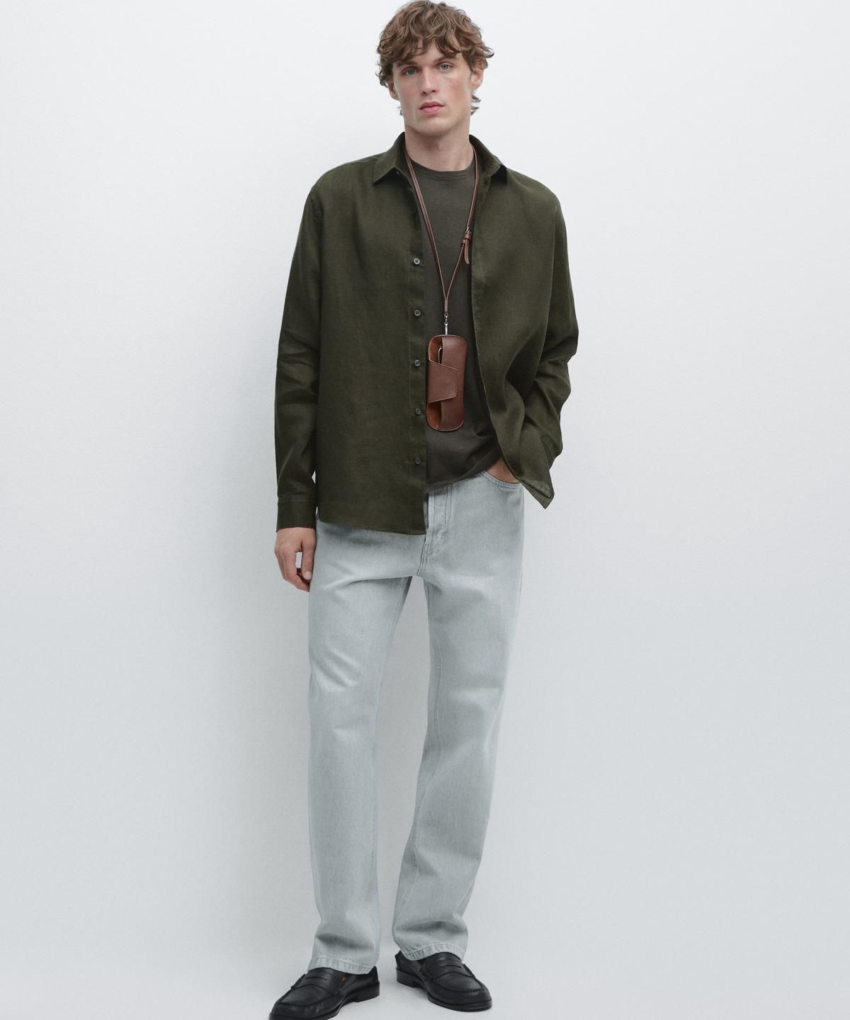 마시모두띠(MASSIMO DUTTI) 100% 린넨 슬림핏 셔츠
