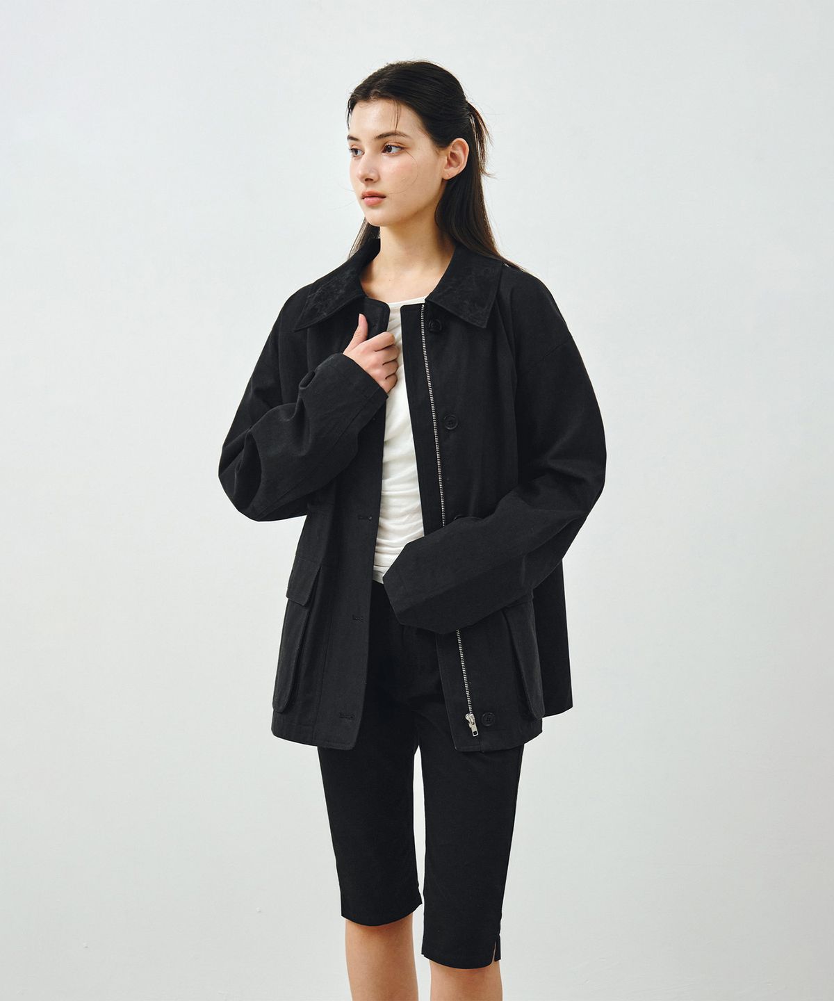 몽돌(MONGDOL) 코튼 워크 하프 자켓 블랙 MDJK039BLACK