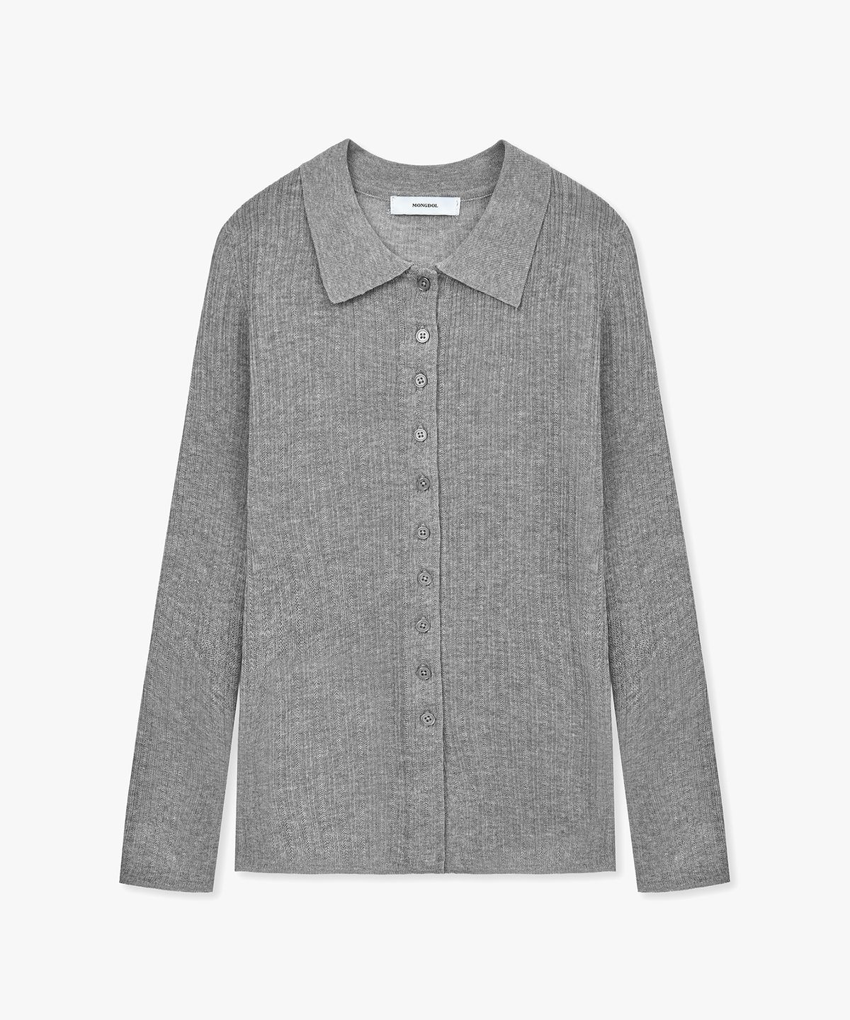 몽돌(MONGDOL) 슬림 골지 롱 카라 가디건 그레이 MDCD058GRAY