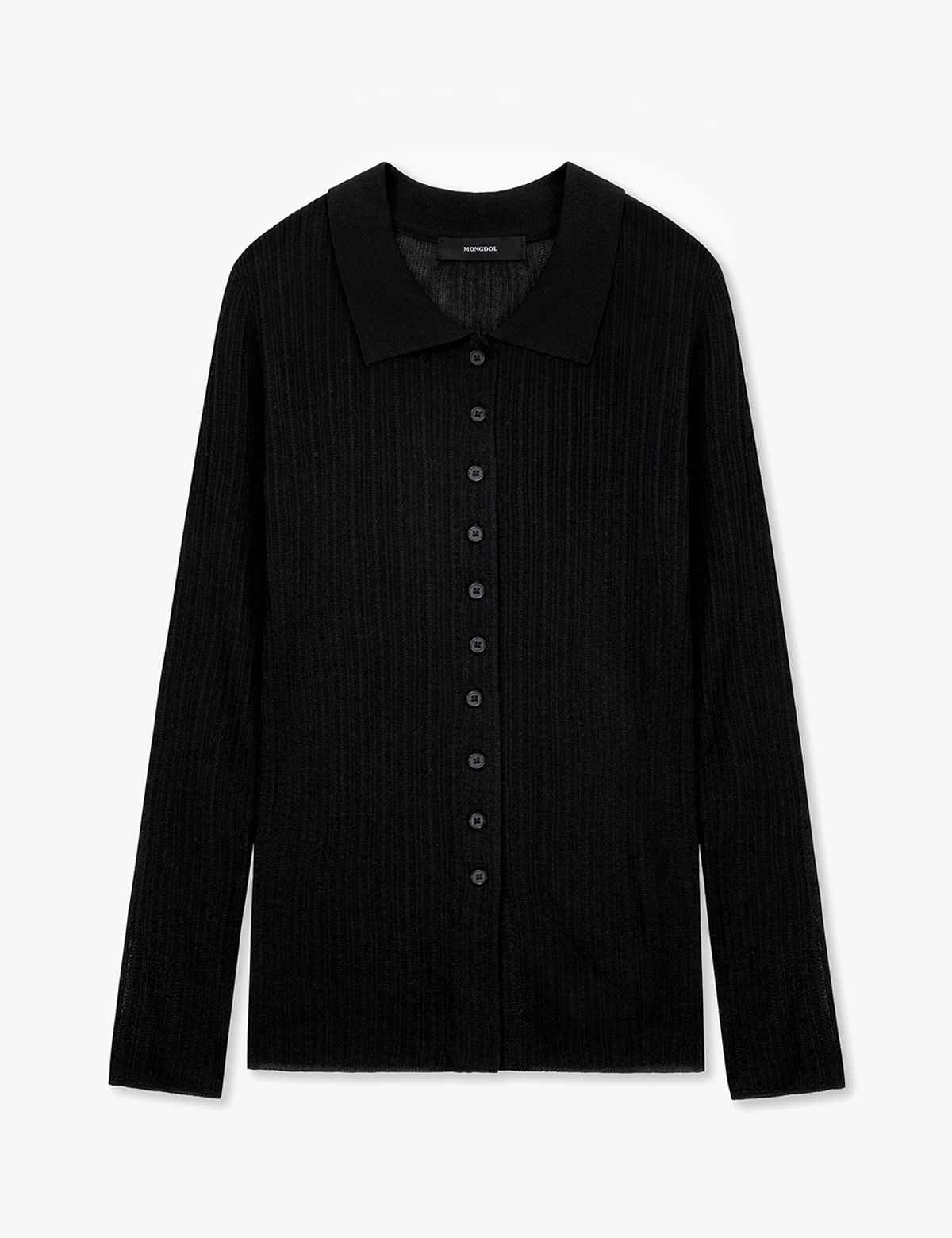몽돌(MONGDOL) 슬림 골지 롱 카라 가디건 블랙 MDCD058BLACK