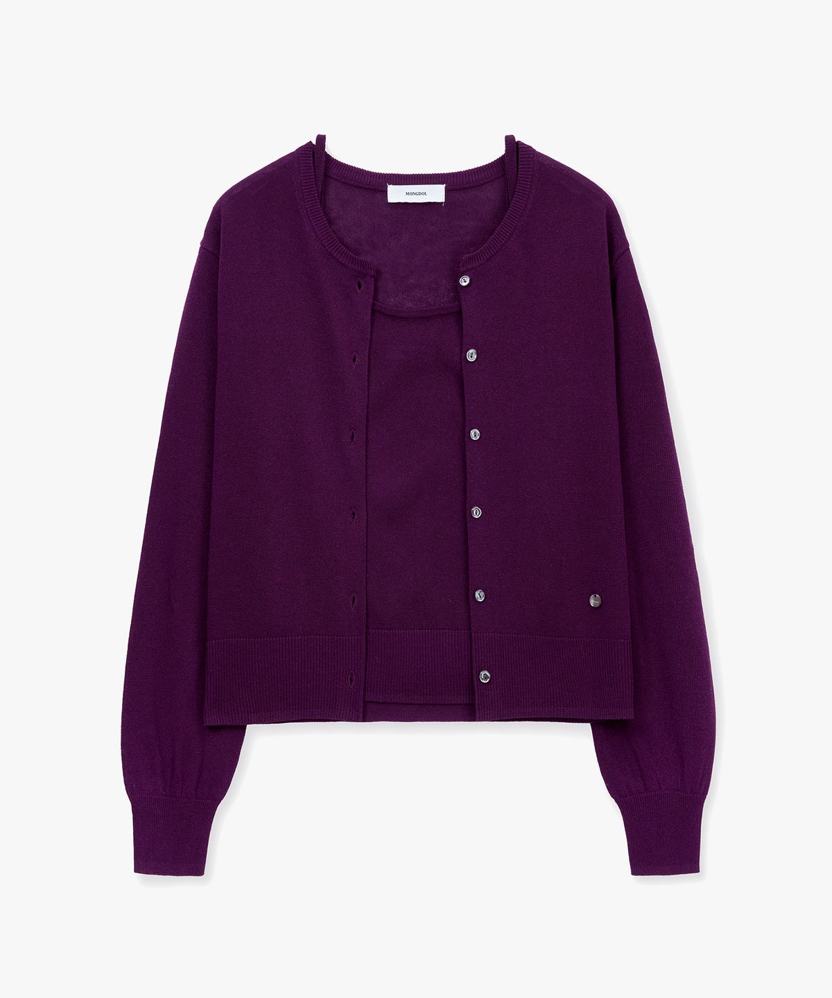 몽돌(MONGDOL) [SET] 린넨 라운드넥 가디건 바이올렛 MDCD043VIOLET