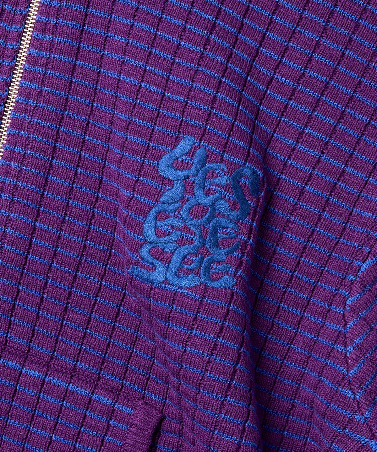 예스아이씨(YESEYESEE) Brick Pattern Knit Zip Hoodie Purple