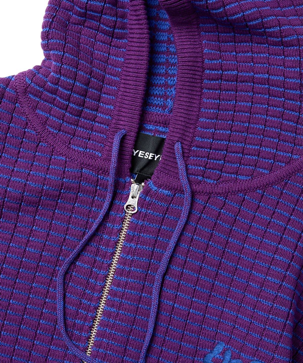 예스아이씨(YESEYESEE) Brick Pattern Knit Zip Hoodie Purple