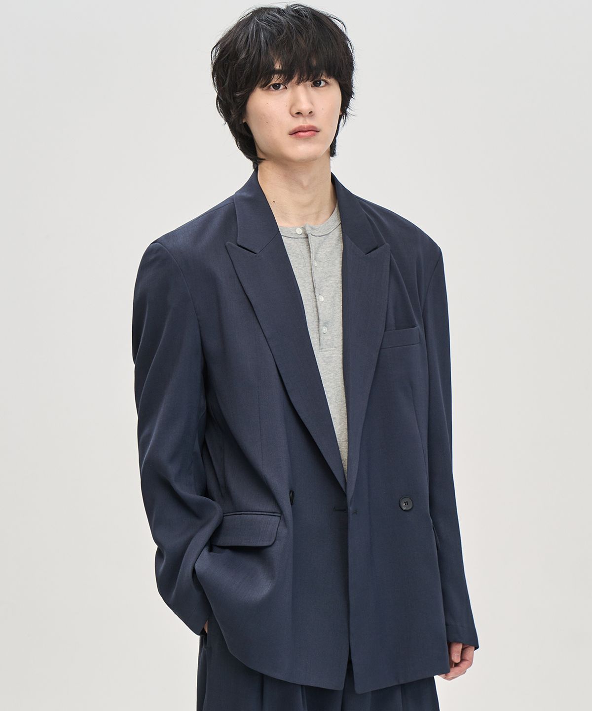 프레리(PRAIRIE) 빅대디핏 원버튼 더블 블레이저 (NAVY)