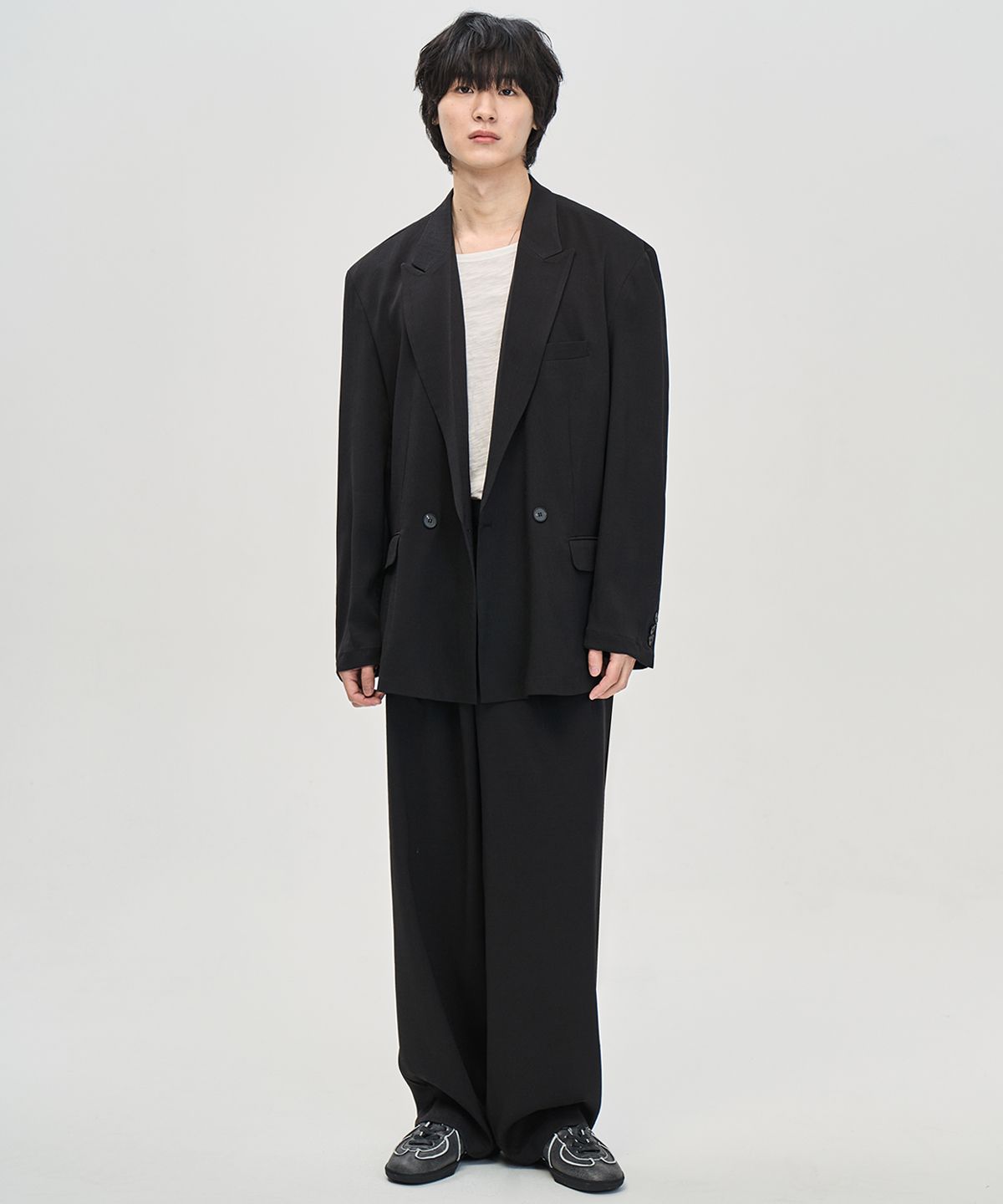 프레리(PRAIRIE) 빅대디핏 원버튼 더블 블레이저 셋업 (BLACK / NAVY)