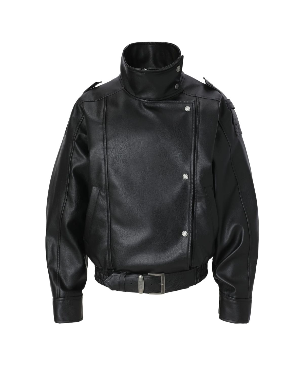 카키포인트(KHAKIPOINT) Structured High-Neck Leather Jacket (black)