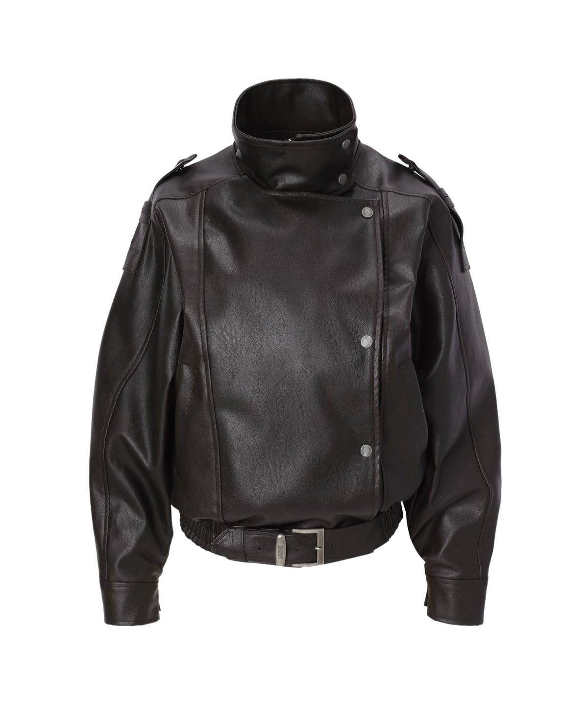 카키포인트(KHAKIPOINT) Structured High-Neck Leather Jacket (dark brown)