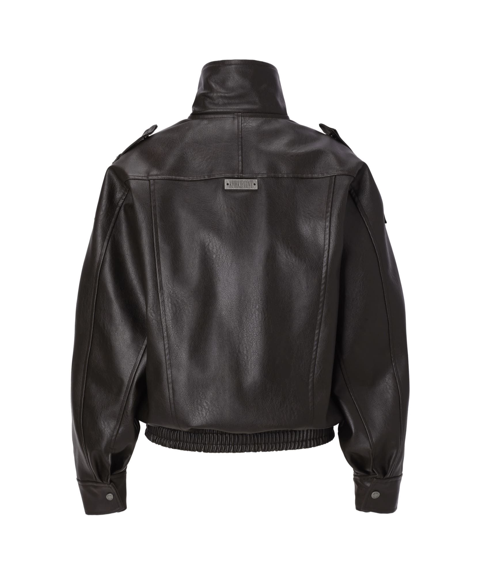 MUSINSA | KHAKIPOINT Structured High-Neck Leather Jacket (dark brown)