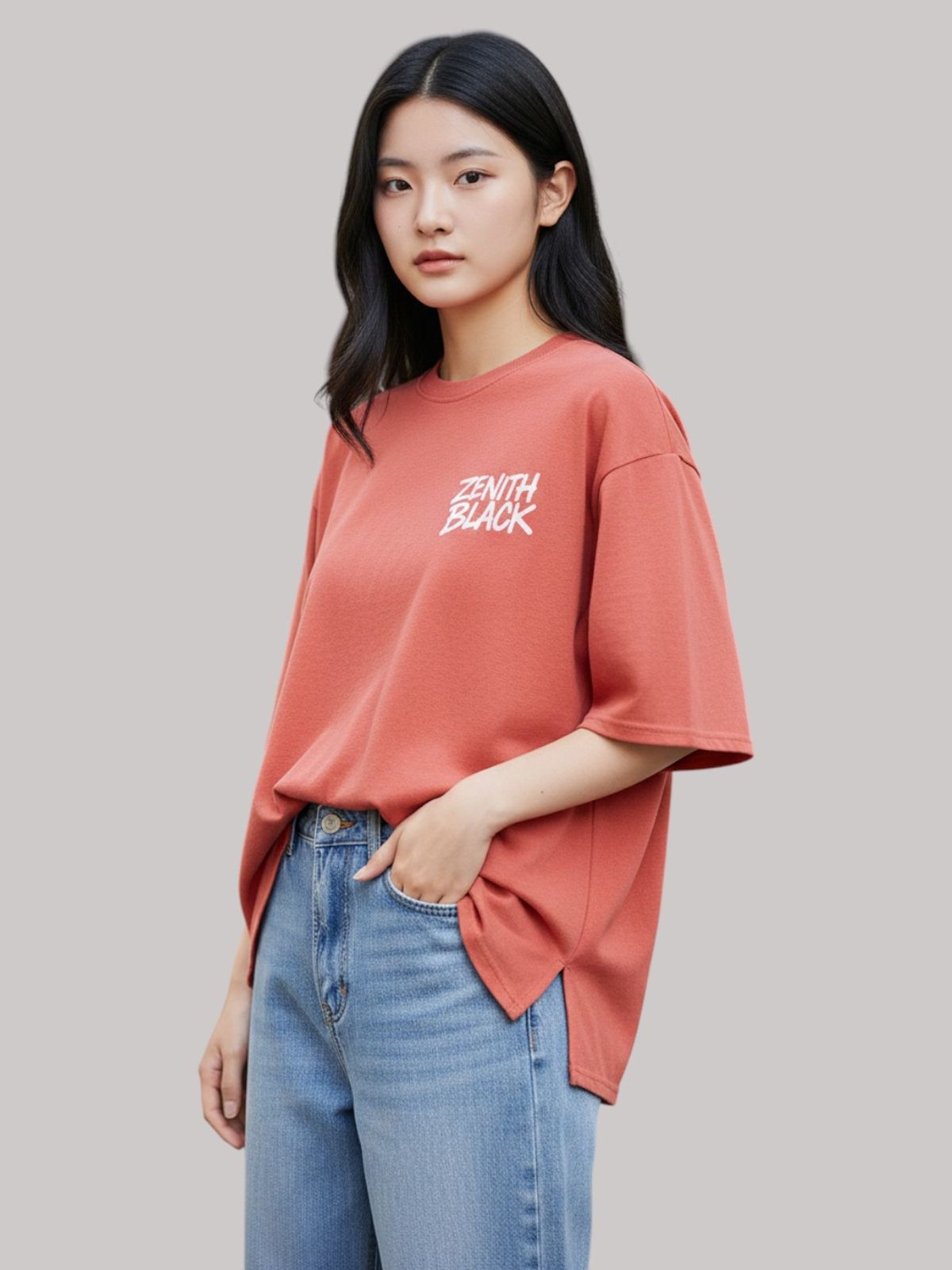 지블랙(ZBLACK) 제니스 빅로고 7부 티셔츠(CORAL RED)