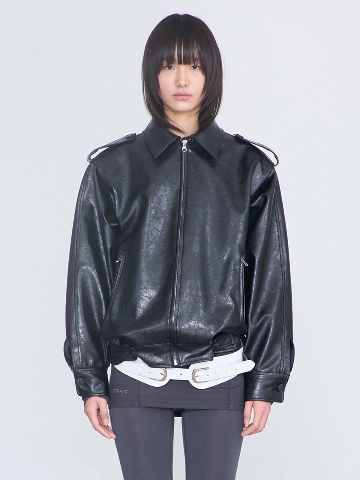 세릭(CERRIC) Leather Epaulet Jacket _ Black