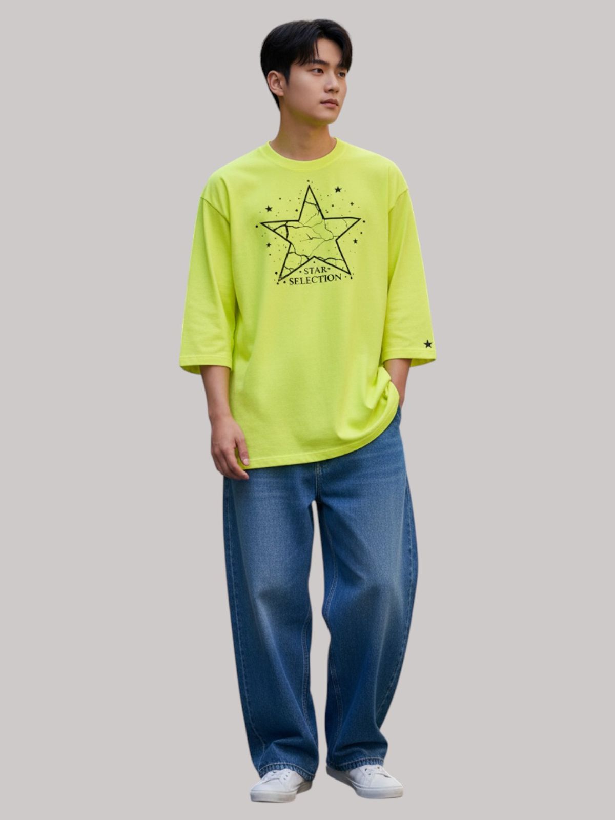 지블랙(ZBLACK) 스타셀렉션 WITH STAR 7부 티셔츠(NEON YELLOW)