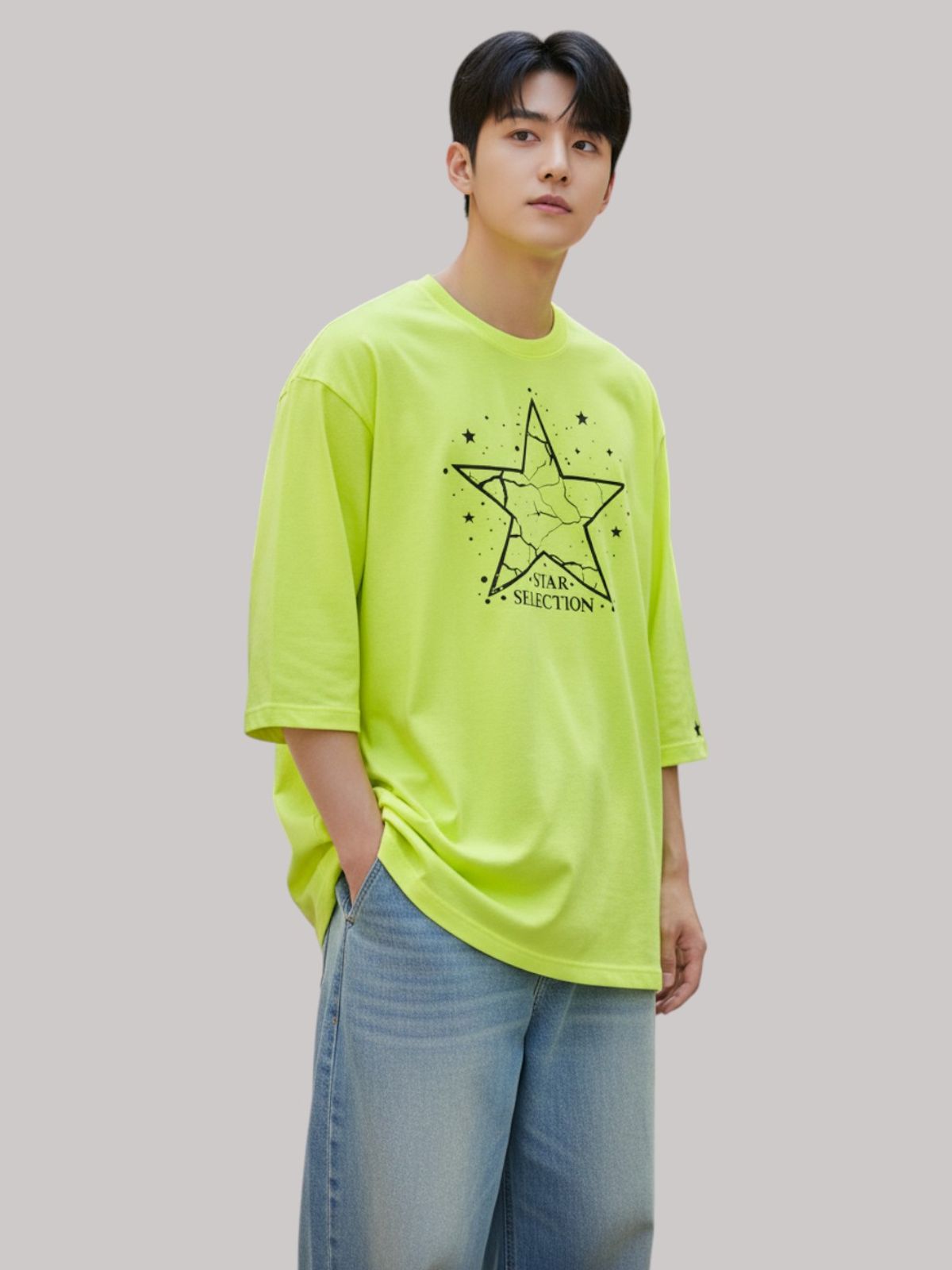 지블랙(ZBLACK) 스타셀렉션 WITH STAR 7부 티셔츠(NEON YELLOW)