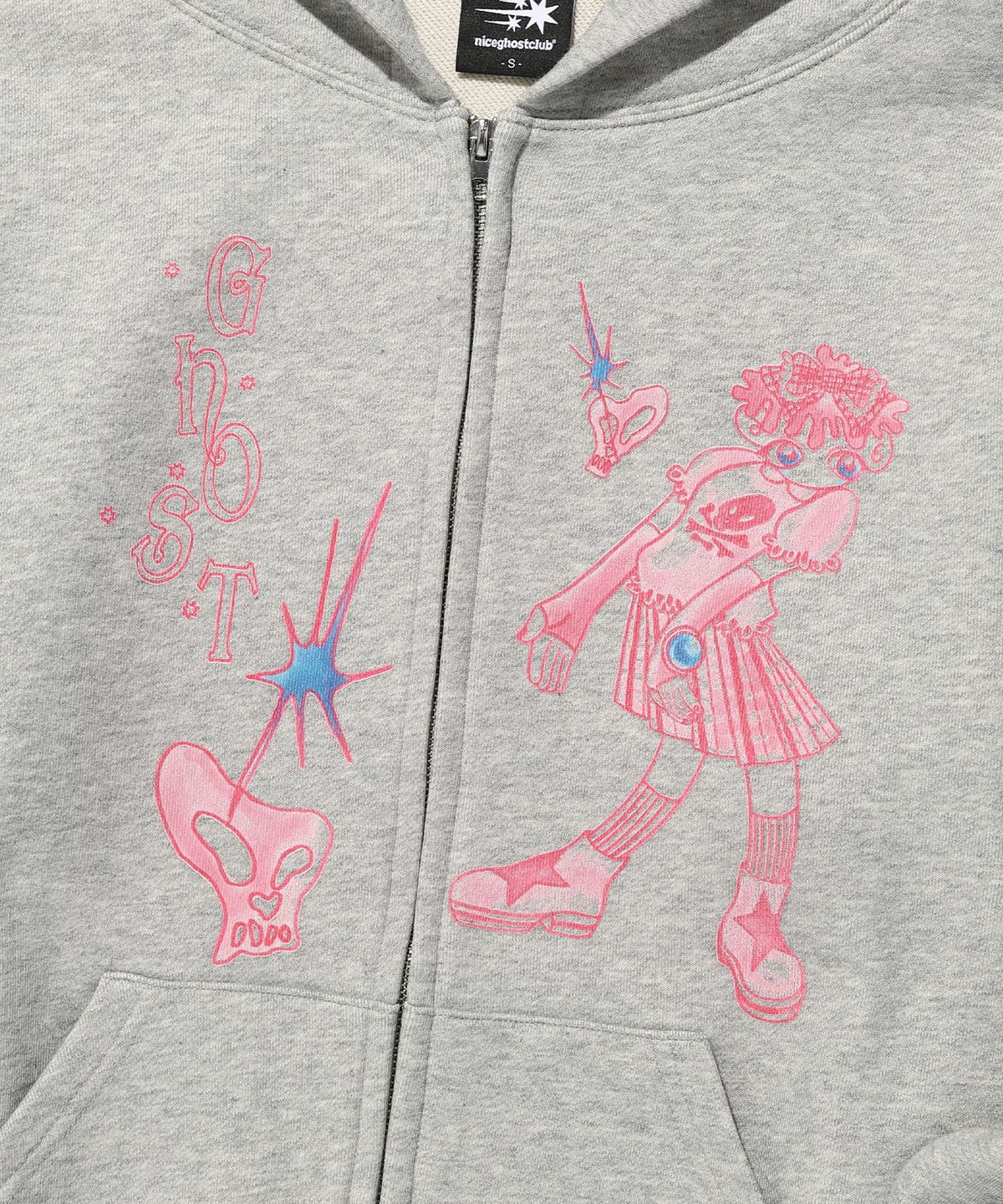 나이스고스트클럽(NICEGHOSTCLUB) STAR SHOES GIRL HOODIE ZIP UP_LIGHT GREY(NG2GSUM481A)