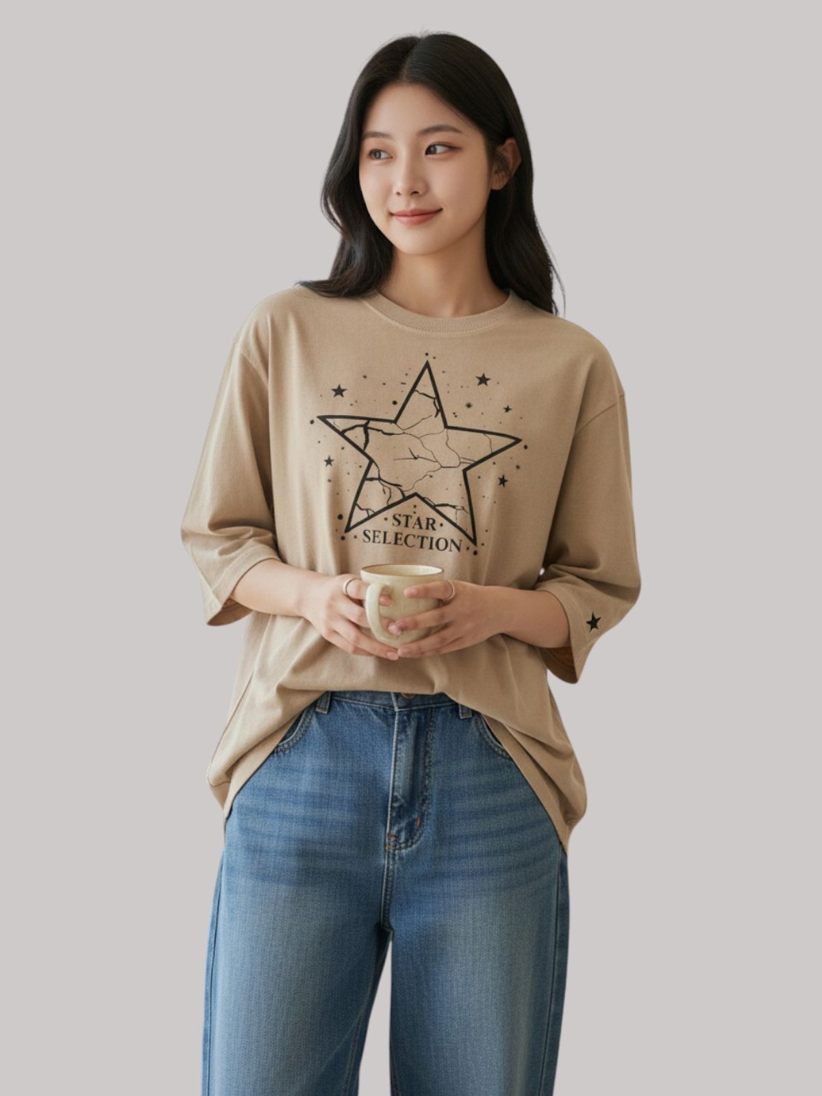지블랙(ZBLACK) 스타셀렉션 WITH STAR 7부 티셔츠(DUST BEIGE)