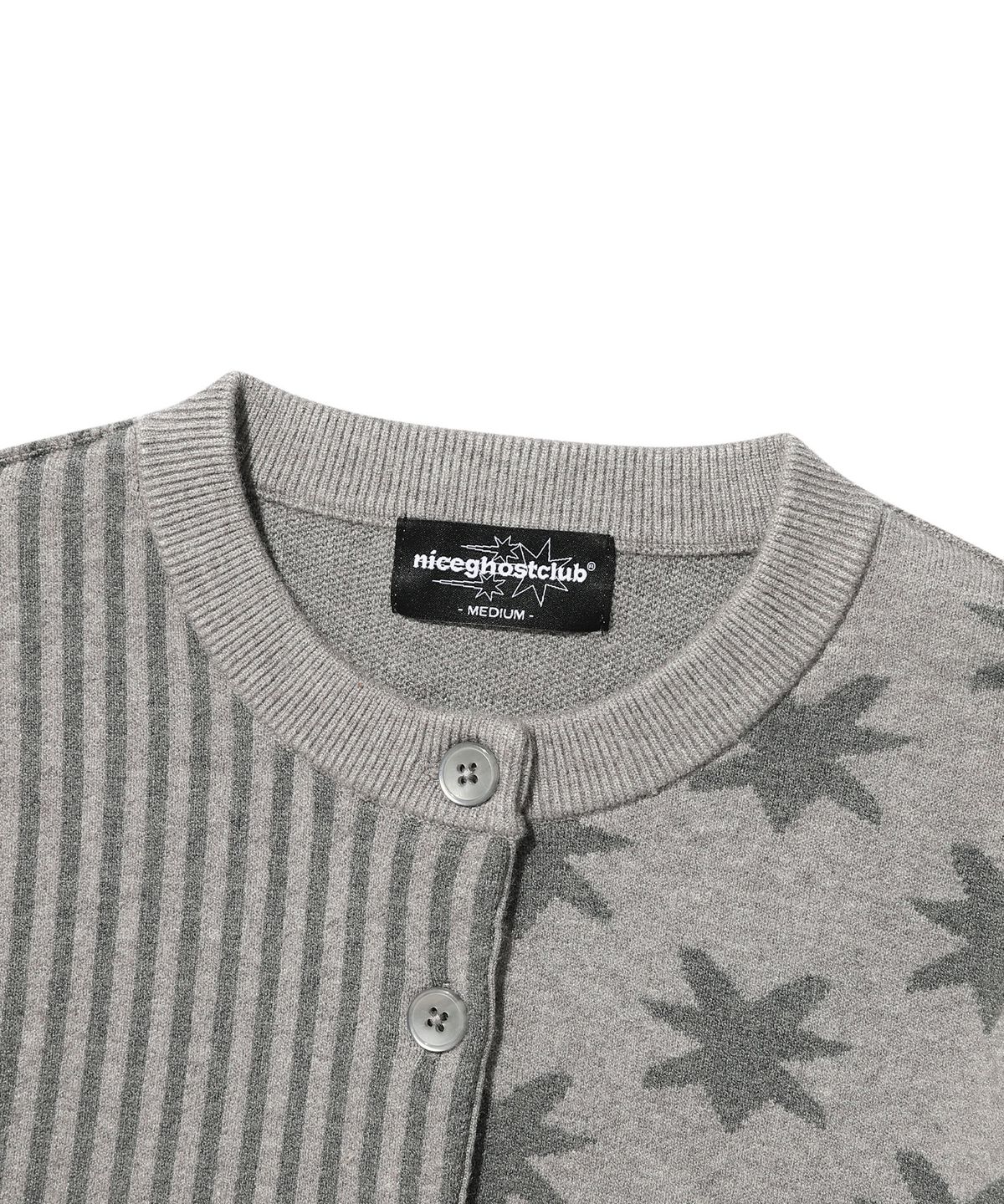 나이스고스트클럽(NICEGHOSTCLUB) PATCHWORK KNIT CARDIGAN_GREY(NG2GSUK681A)
